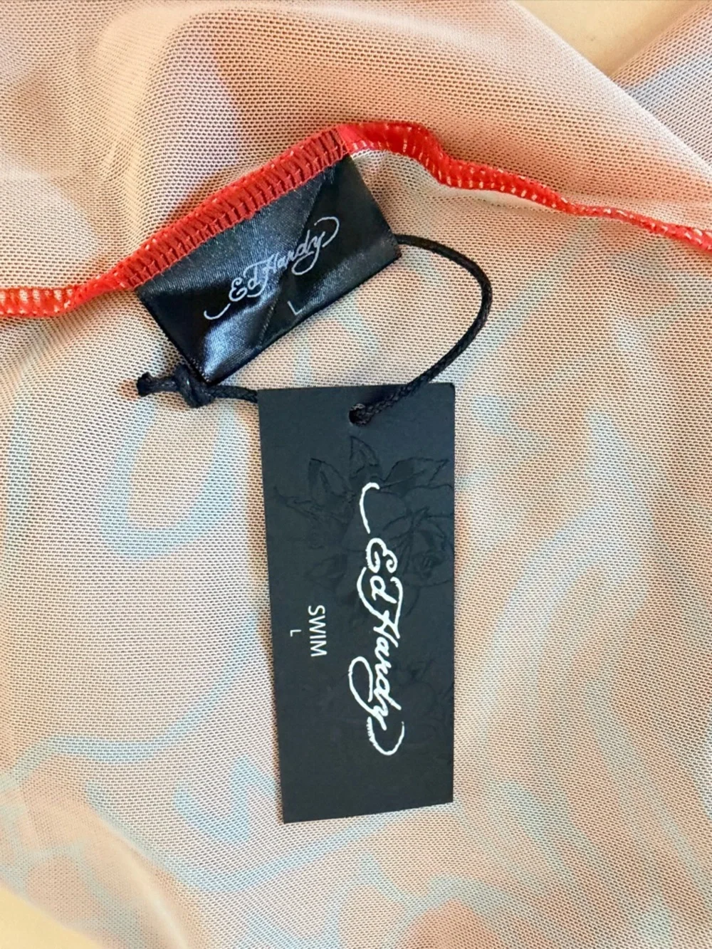 Ed Hardy Lotus Dragon Rhinestone Mesh Cover Up Mini Dress - Orange Combo - Picture 7 of 10